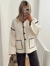 Contrast Color O-neck Drop Shoulder Women Coat Single Breasted With Pockets Basic Jacket Autumn Chic Casual High Streetwear